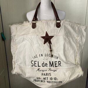 Huge tote bag Shabby Sheek with zipper denim fabric durable star with key